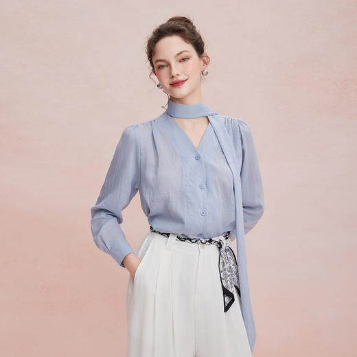 RF204斯尔丽26春夏新款一衣多穿飘带款宽松H版型可休闲可职业休闲衬衣 商品图0