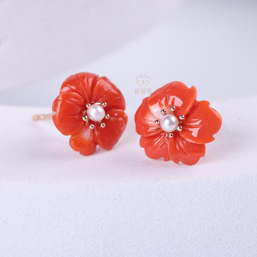 【红梅花开】珊瑚小红花耳钉SH12510037 商品图3