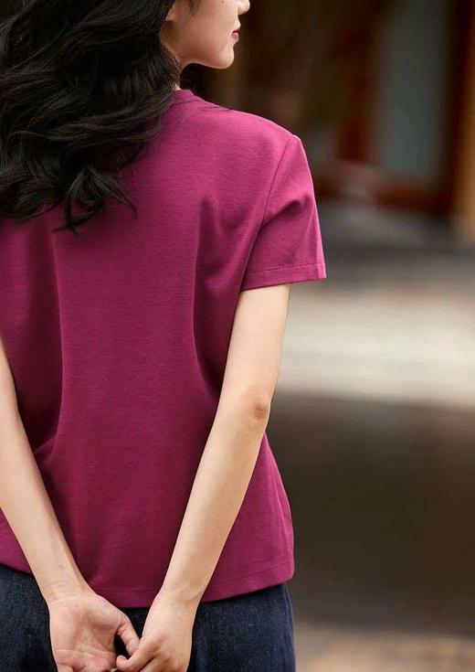 巨显白火龙果双面棉极简短袖T恤 商品图5