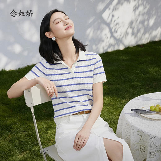 【商场同款】CNK6448 “ 海洋POLO ” 精纺棉棉纱细腻软糯 蓝白条纹清爽一夏 毛衫 商品图0