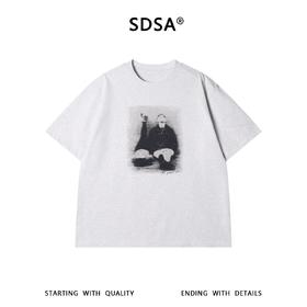 SDSA男装2026新款高贵轻奢复古素描感做旧人物宽松短袖休闲衫