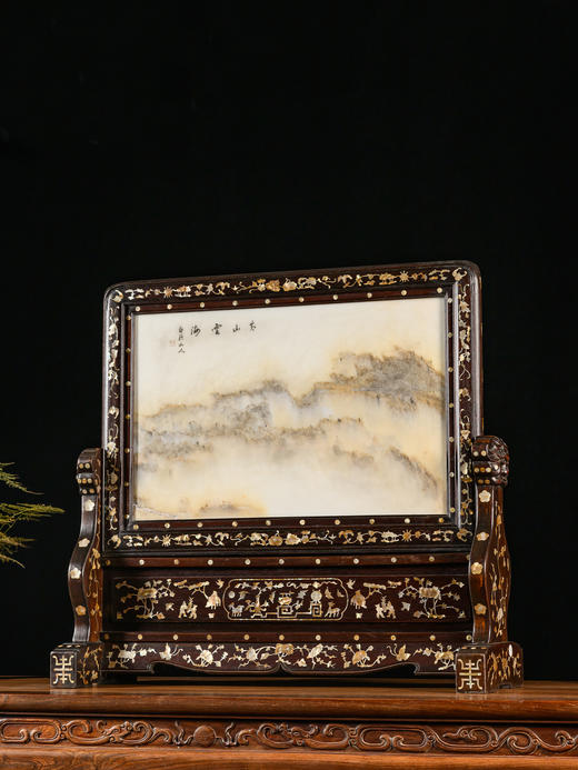 清	红木嵌螺钿镶云石大案屏 商品图4