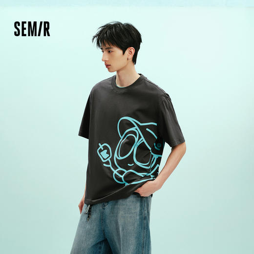 森马罗小黑短袖T恤男夏联名印花针织衫2026新款潮流时髦舒适上衣 商品图1