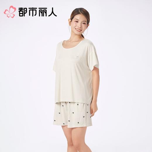 都市丽人睡衣女士睡衣薄家居服针织暗条睡衣女士棉质短袖套装女装短袖短裤LHC2F0 商品图1