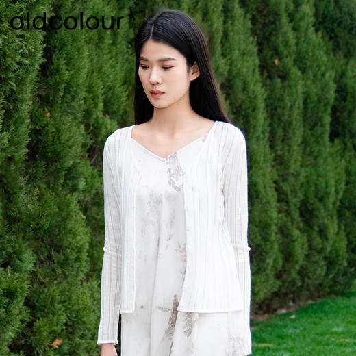 oldcolour纯色薄款针织衫外套春季新款修身弹性V领通勤简约上衣女Q190515A1 商品图3