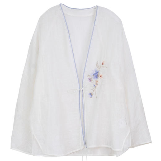 牧衣游原创 棉麻手工刺绣外套女新款轻薄文艺系带防晒开衫 乐岛 商品图4