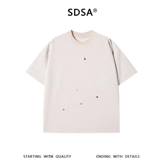 SDSA男装2026新款高贵轻奢座线迹彩石装饰宽松短袖T恤百搭时尚 商品图0