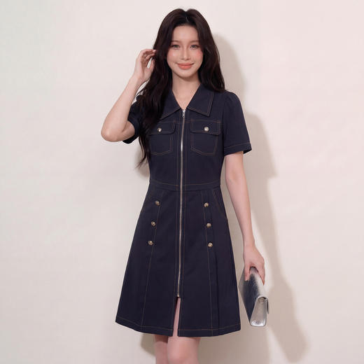 奢姿大码女装2026夏季明线工装风拉链连衣裙胖妹妹遮肉气质长裙3262803853 商品图3