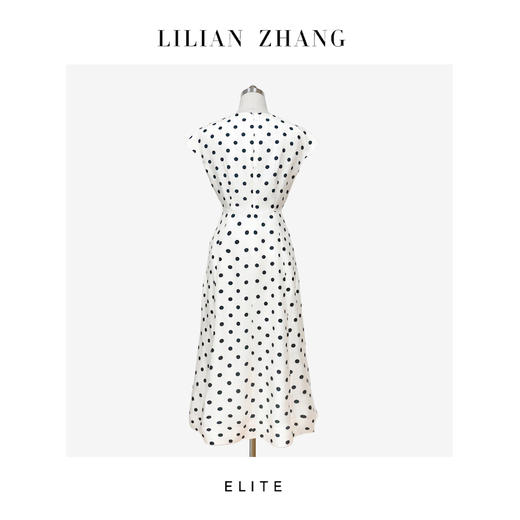 静奢风「旧时光点」赫本假日法式复古花苞V领醋酸波点连衣裙2501138 商品图4