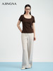 【商场同款】阿菁娜春夏季新款大U领针织T恤正肩设计显瘦遮肉竖坑条高弹亲肤A31X101019 商品缩略图2