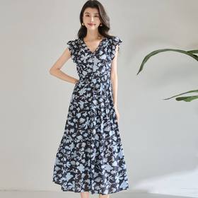 「高货sh」全新升级【铂金会员293/天猫399/差价106】(72934)洛诗琳法式碎花荷叶边连衣裙2026新款长绒棉V领无袖拼接裙