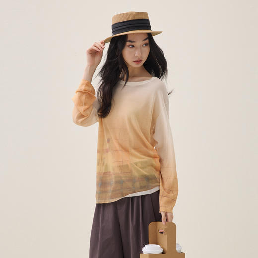 谜底针织衫长袖2026夏季新品一字肩复古时髦印花毛衣女262MZ0766 商品图1