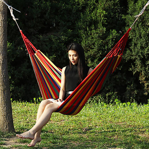 【送收纳袋！防侧翻帆布吊床】体会自然放松的滋味，野外垫单人吊床双人秋千带木棍，户外产品露营系列野餐家庭整理L 商品图3