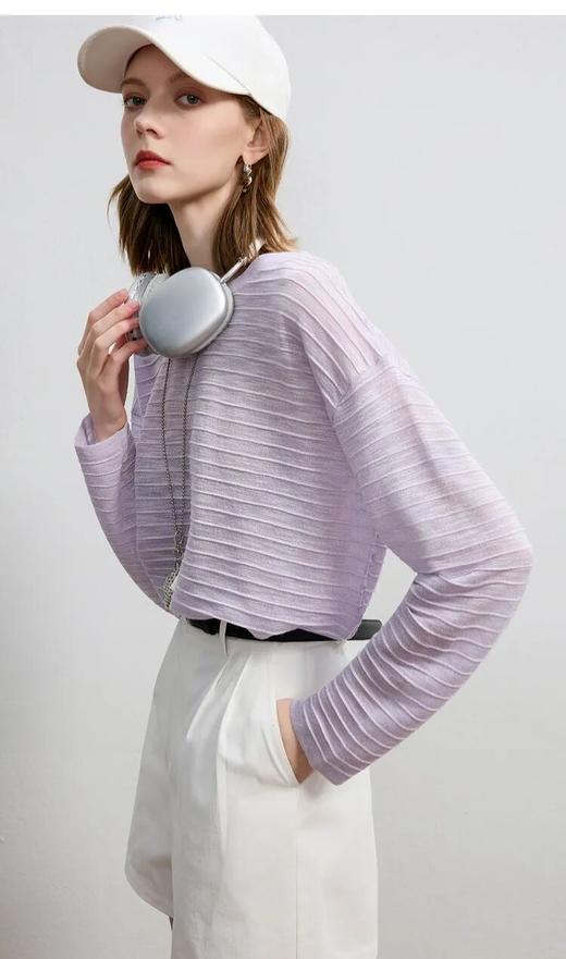 Sonia life竹节麻长袖针织罩衫，自带精致层次，背影也能细节感满满 商品图3