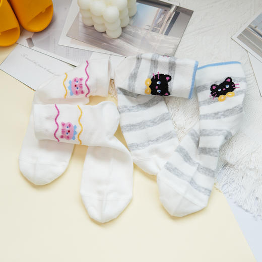 【6双6折】【32-35码】大童卡通可爱棉袜条纹猫咪女宝袜子春夏薄时尚袜【2双装】【2613207】 商品图2