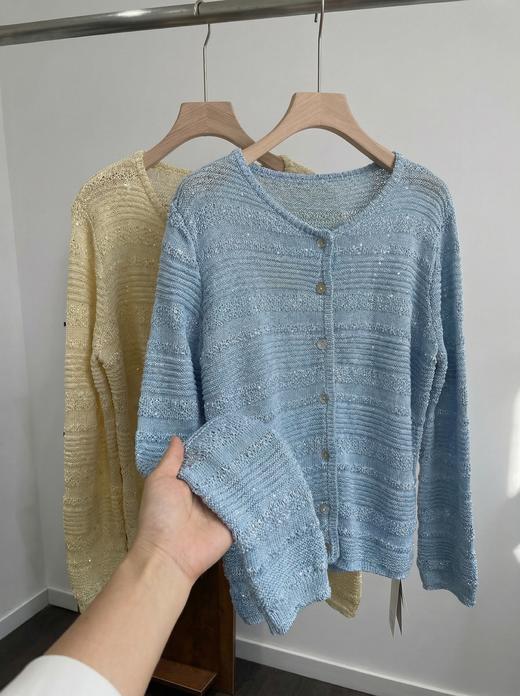 绝美会呼吸的和纸亚麻法式亮片镂空针织开衫 商品图10