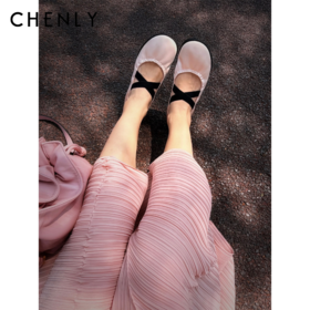 尘衣｜26SS交叉绑带褶皱玛丽珍单鞋