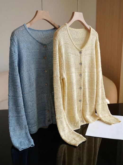 绝美会呼吸的和纸亚麻法式亮片镂空针织开衫 商品图7