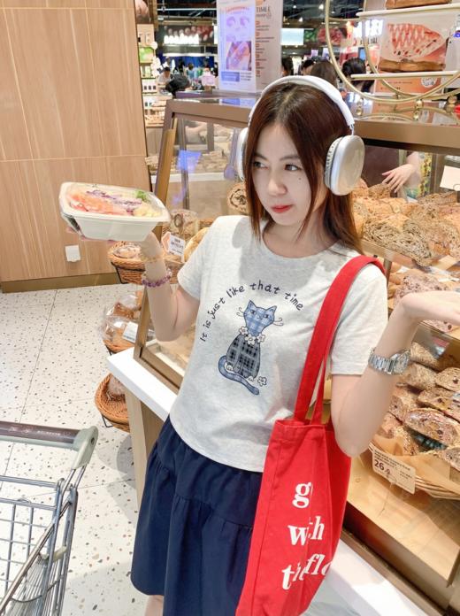 <曾小咸推荐>4.4现货秒杀 ！微信超特价！韩系小猫印花正肩短袖 日常119.99 立减60 秒杀59.99！！ 商品图6