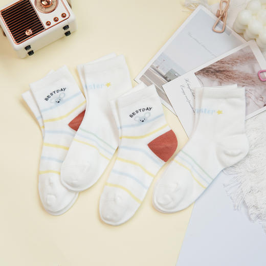 【6双6折】【26-32码】中筒夏季薄款袜子网面条纹童袜男宝棉袜女宝袜子【2双装】【2613205】 商品图0