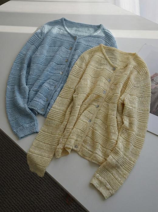 绝美会呼吸的和纸亚麻法式亮片镂空针织开衫 商品图8