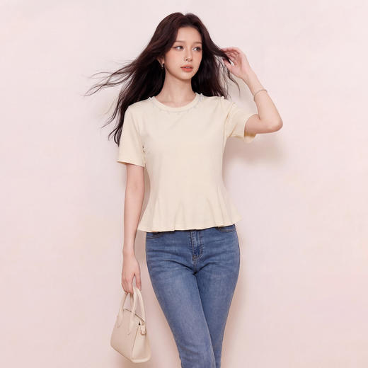 奢姿大码女装2026夏季珍珠领圆领T恤胖妹妹遮肉荷叶摆短袖上衣9962194564 商品图0