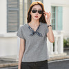 百媚生 棉质V领优雅知性丝巾T恤短袖上衣82605 商品缩略图1