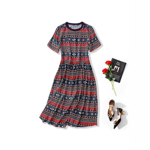 丁摩 100%桑蚕丝民族复古风连衣裙80218（加厚18姆米双绉） 商品图4