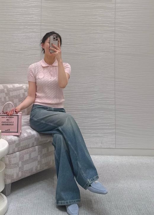 女款刺绣麻花针织短袖Polo衫fe010 商品图3