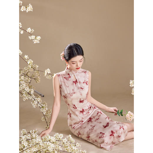 新中式粉色无袖改良旗袍新款少女年轻款日常掐腰显瘦连衣裙 商品图2