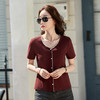百媚生 棉质短袖T恤女撞色圆领纽扣上衣3329 商品缩略图3