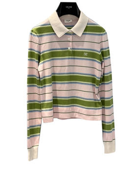 女款条纹针织Polo衫fe008
