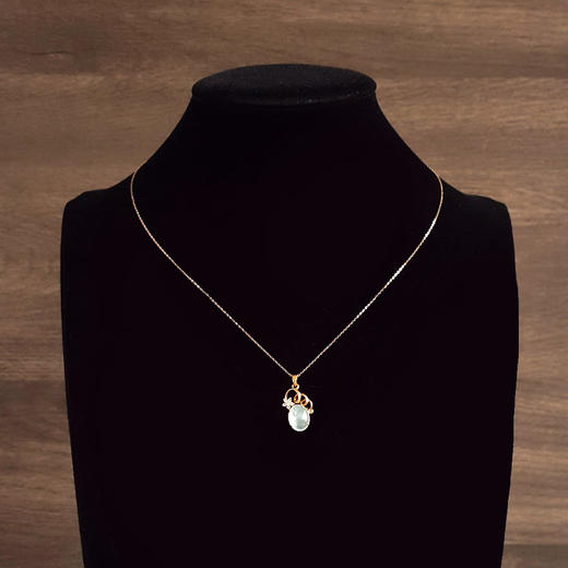 【天然正品】A货翡翠AU750黄金镶钻镶天然细腻白色冰种蛋面翡翠吊坠项链 蛋面：11.0*9.0MM 181125AH43 商品图8