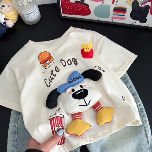 儿童短袖T恤男女童夏季薄款可爱立体玩偶半袖宝亲子纯棉圆领上衣 商品图1