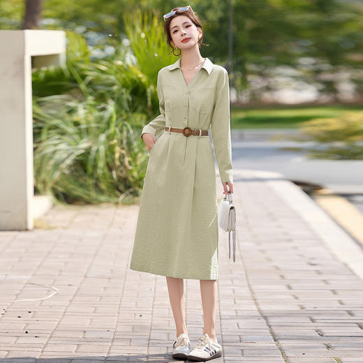 丁摩 气质衬衫裙收腰长袖连衣裙女春秋季新款高级感减龄洋气6ZF-9797 商品图3