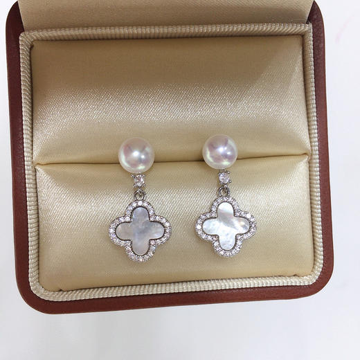 雀说 天然淡水珍珠耳环女天然海贝四叶草耳钉001056 商品图2