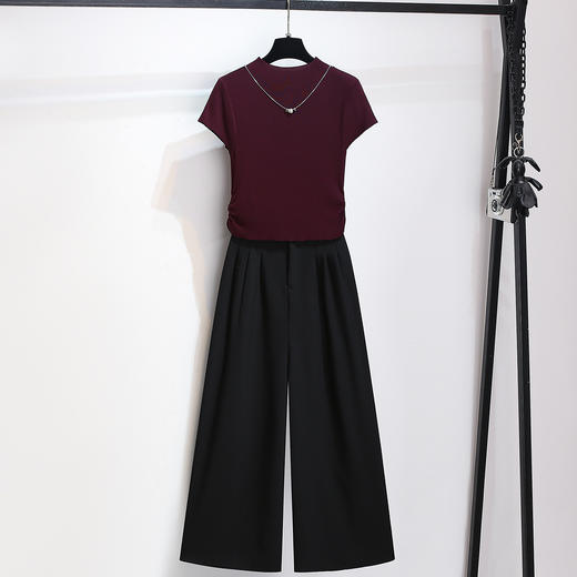 丁摩 巨好看的套装短袖针织T恤西装阔腿裤两件套女夏早春装新款6ZF-A022 商品图0