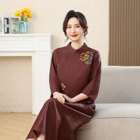 丁摩 真丝红云纱老料纹龟新中式盘扣圆领衬衣6630