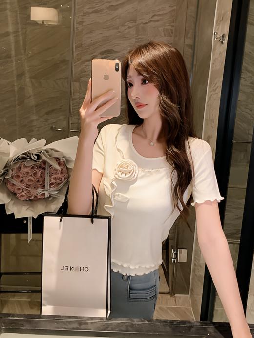 张心子【甜杏微风】甜美立体花短袖T恤女夏新款法式独特绝美上衣 U2603005 商品图4