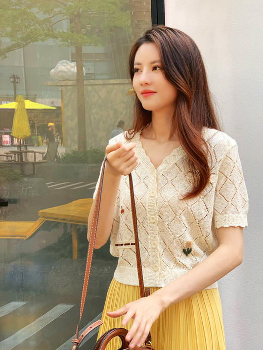 【百图lulu定制】【樱桃针织衫】钩花刺绣 樱桃 鲜花 春意盎然 短袖针织衫 商品图1