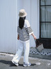 蓝白款预售7-10天，黑白款预售10-15天 【透气排汗 撞色条纹针织衫】宽松落肩版型遮肉显瘦 日本进口和纸纱抗皱免烫久穿不变形 商品缩略图2