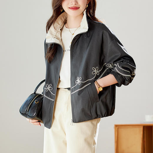 百媚生 棉质夹克设计感刺绣花朵收腰外套BKYBL2533 商品图0