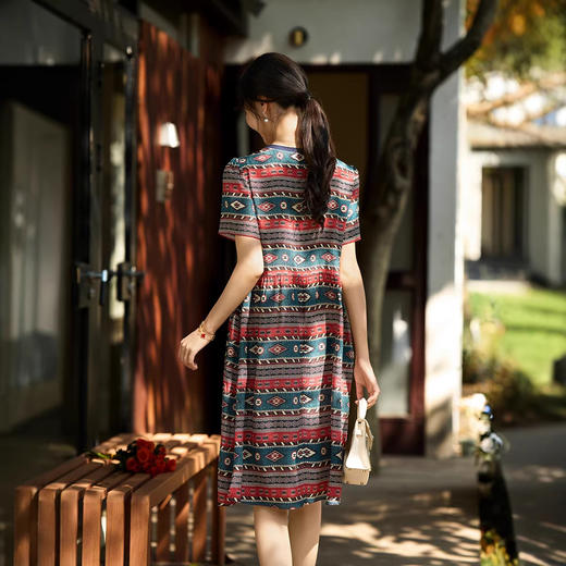 丁摩 100%桑蚕丝民族复古风连衣裙80218（加厚18姆米双绉） 商品图3