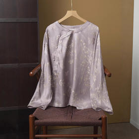 丁摩 重磅25姆米真丝提花桑波缎上衣女桑蚕丝斜门襟国风小衫6ZF-021