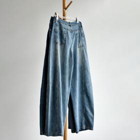丁摩 【软牛仔阔腿裤】春新款女装丹宁蓝色弯刀阔腿休闲长牛仔裤子女6ZF-462