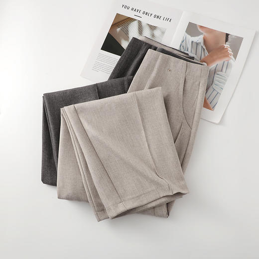 丁摩 杏色弯刀裤女春季宽松显瘦高腰直筒裤休闲裤阔腿裤6ZF-28509 商品图2