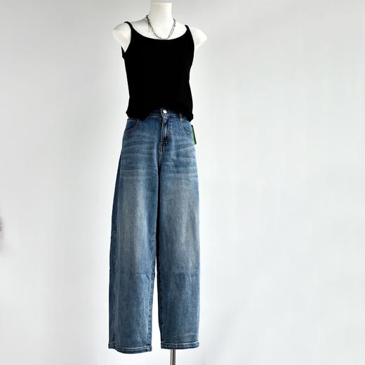 丁摩 【软牛仔阔腿裤】春新款女装丹宁蓝色弯刀阔腿休闲长牛仔裤子女6ZF-462 商品图3