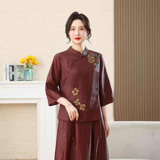 丁摩 真丝红云纱老料纹龟新中式盘扣圆领衬衣6630 商品图1