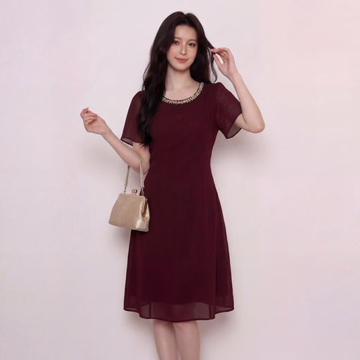 奢姿大码女装2026夏季烫钻圆领雪纺连衣裙胖妹妹遮肉减龄A字裙9962892433 商品图4