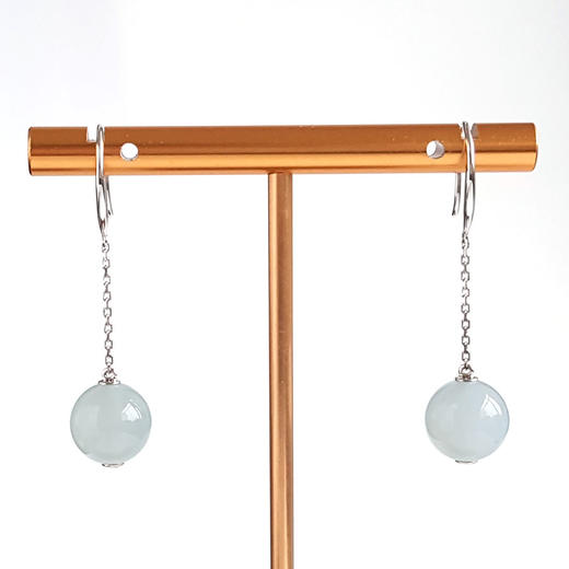 【天然正品】A货翡翠AU750白金镶天然细腻冰种浅紫约10.3MM翡翠圆珠耳坠40.6*10.3*9.4MM（皆取最大值）030426XY07 商品图0